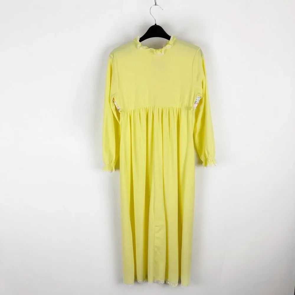 VTG Her Majesty Pajama Nightgown Girls 8 Flannel Lace Trim Yellow Quilted USA